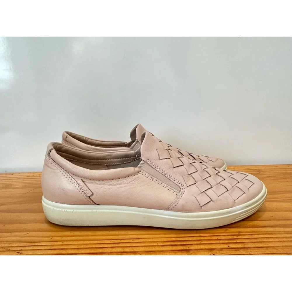 ECCO Soft 7 Rose Dust Pink Woven Leather Slip On Shoes / Women's EU 40 US 9 Wide
